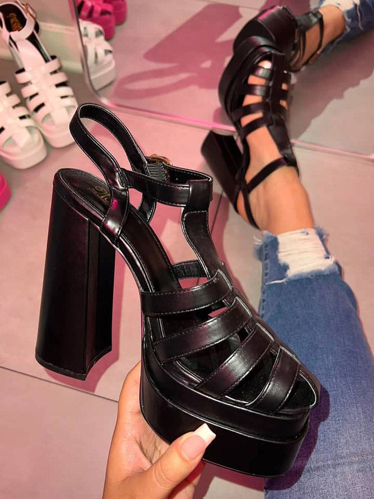 Braid Platform Chunky Heel Sandals Black / 6.5/7