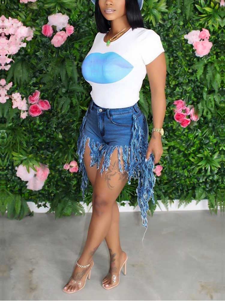 Denim Tassel Shorts Blue / L