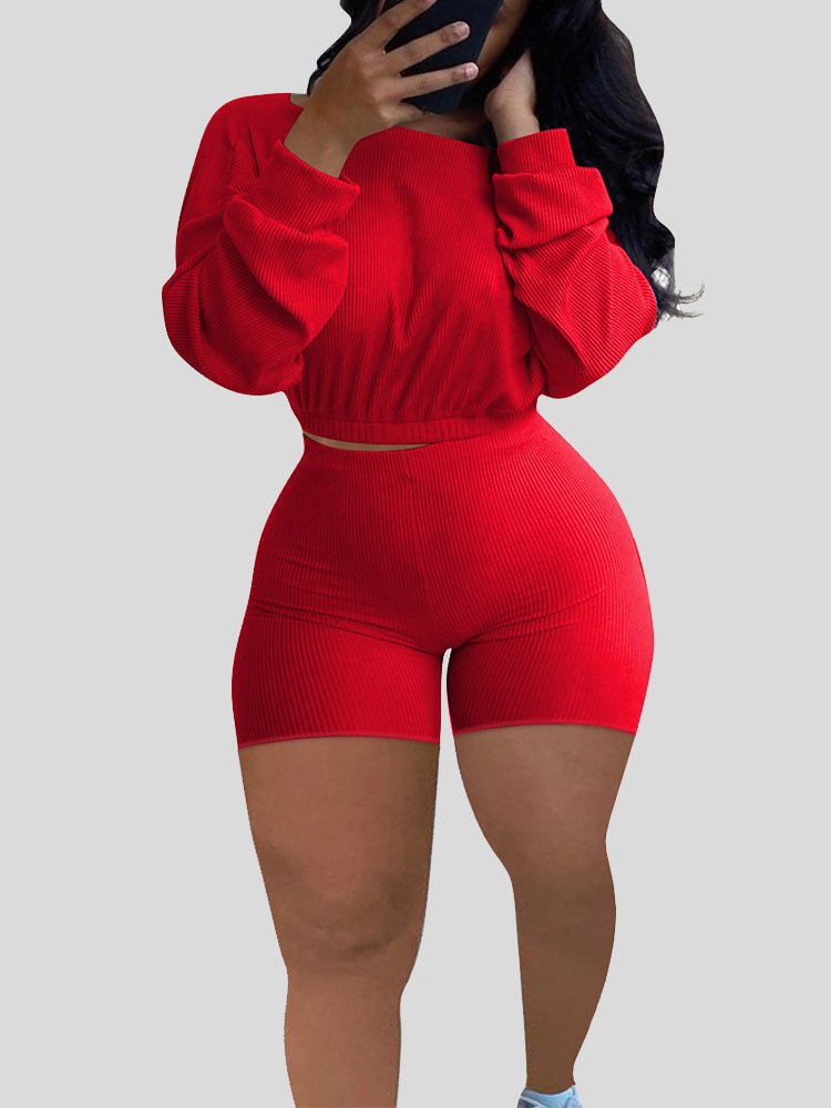 Ribbed Shorts Set Red / M