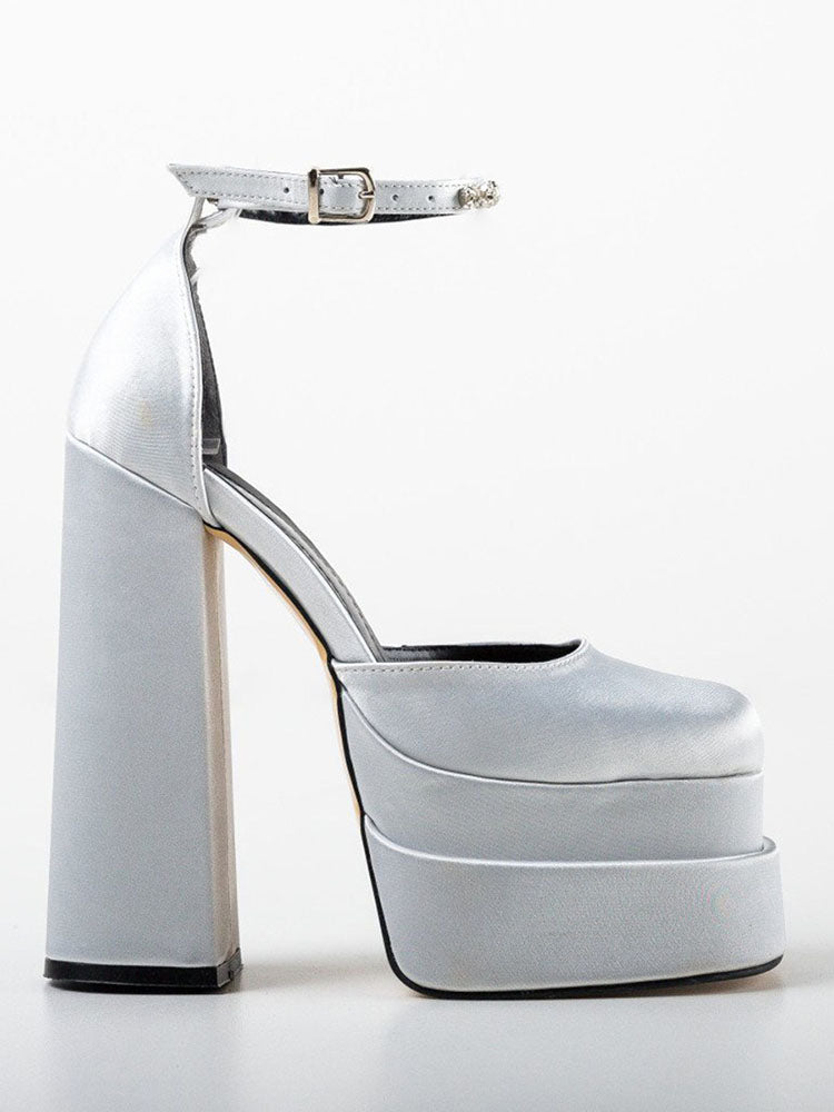 Rhinestone Decor Platform Heels Silver White / 7.5/8