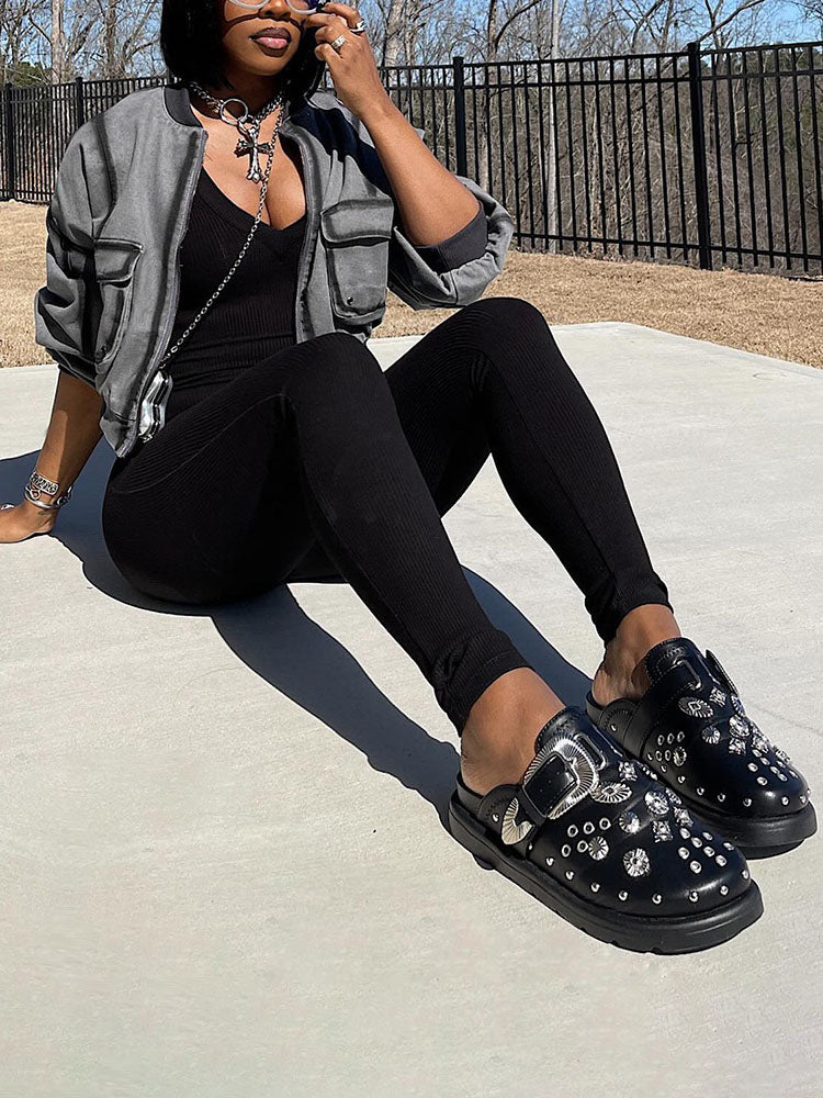 Buckle Slip On Slides Black / 6