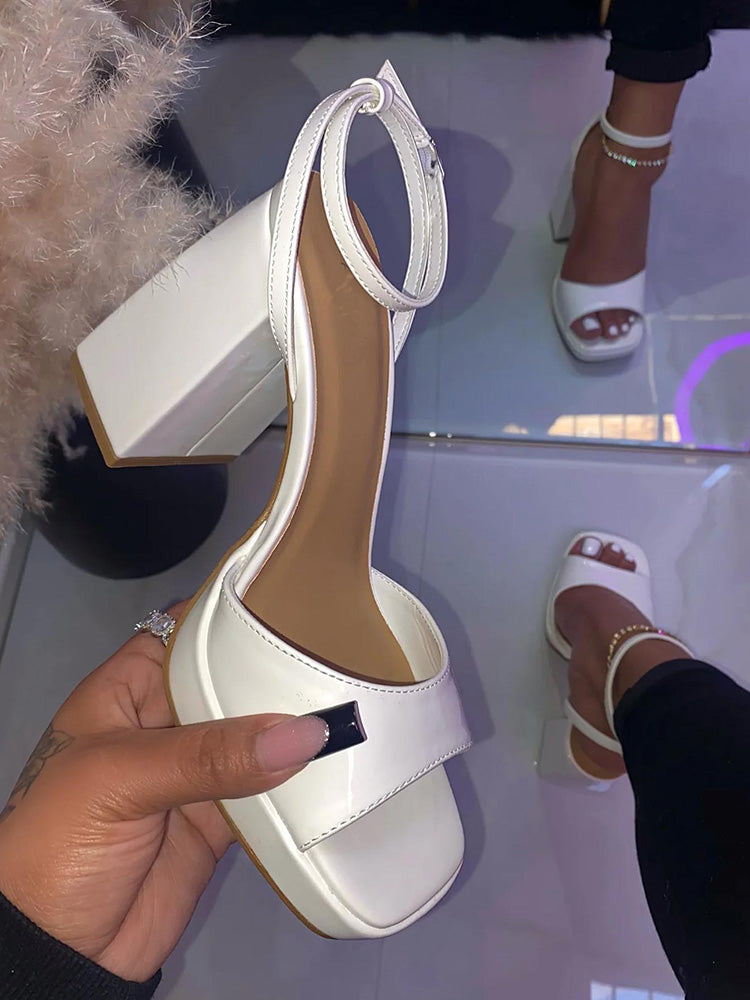 Leather Chunky Heel Sandals Apricot / 5/5.5
