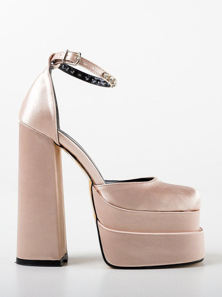 Rhinestone Decor Platform Heels Apricot / 6
