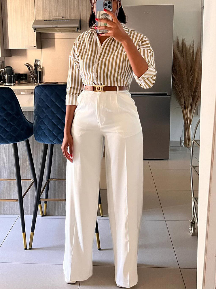Solid Wide Leg Pants Black / L