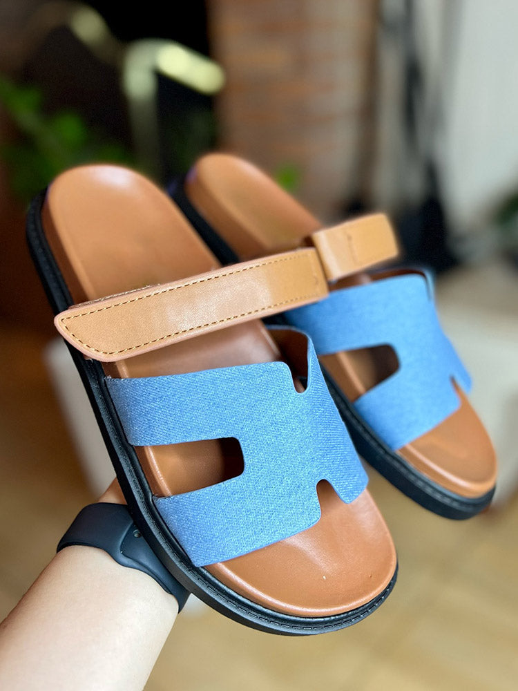 Velcro Strap Flat Sandals Denim / 8.5