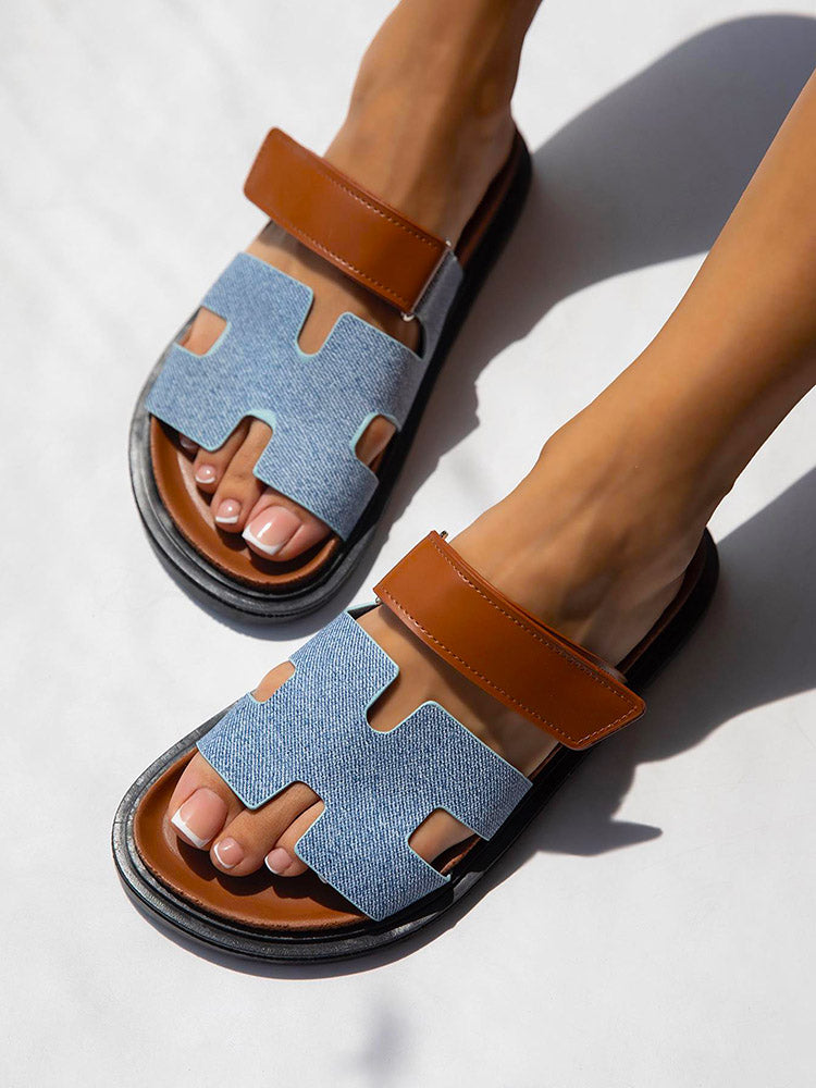 Velcro Strap Flat Sandals Denim / 7.5/8