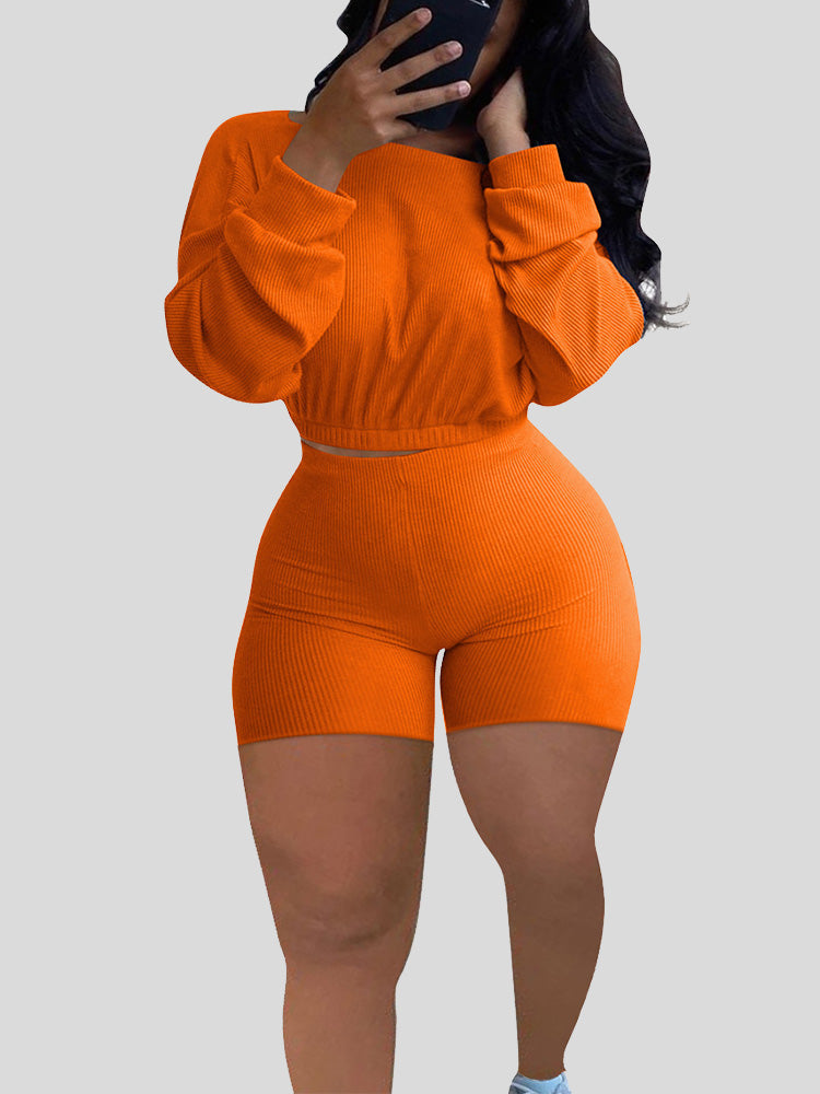 Ribbed Shorts Set Blue Gray / L