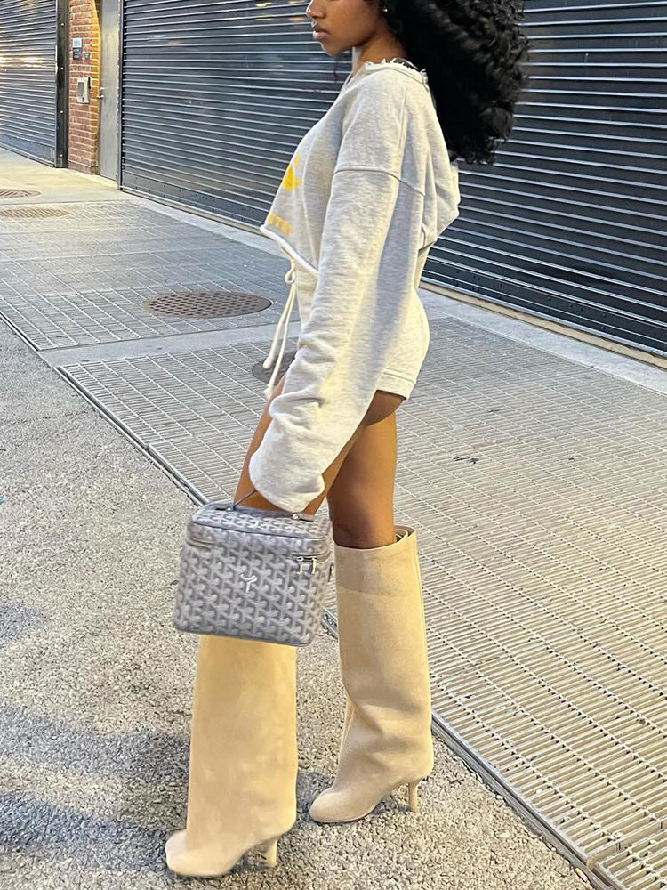 Suede Wide Calf Square Toe Boots Apricot / 10