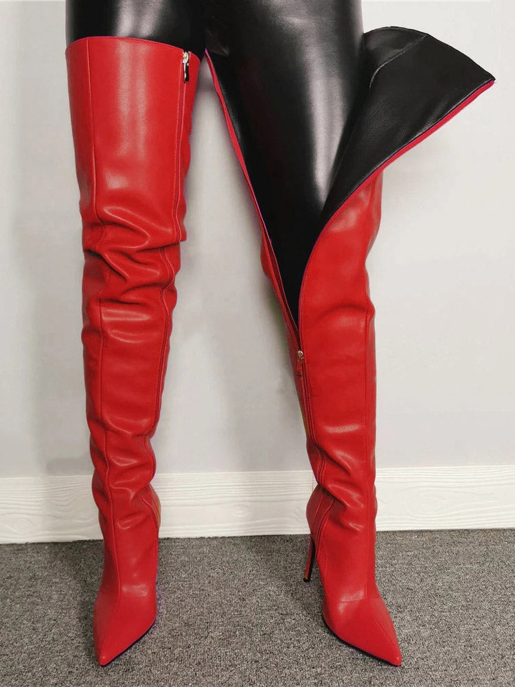 Full Zip Over The Knee Leather Boots Rose / 6.5/7