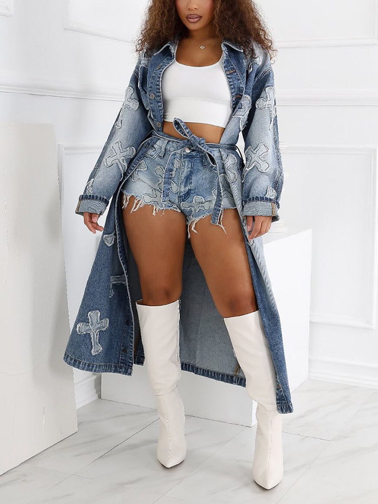 Cross Denim Trench Coat *Blue / M