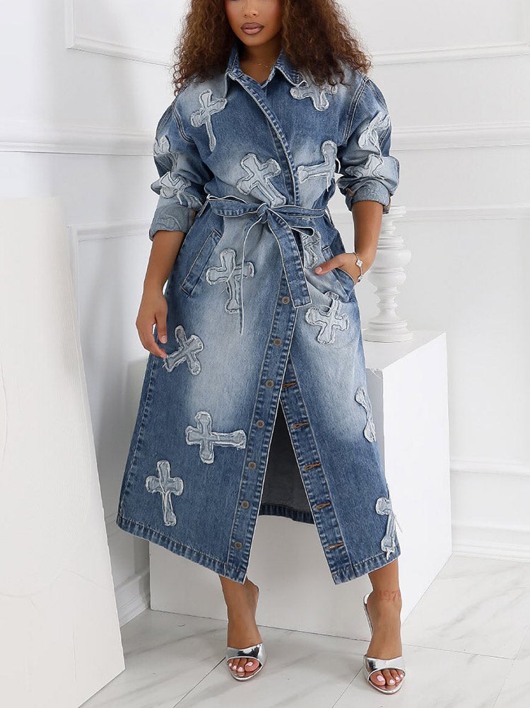 Cross Denim Trench Coat *Blue / L