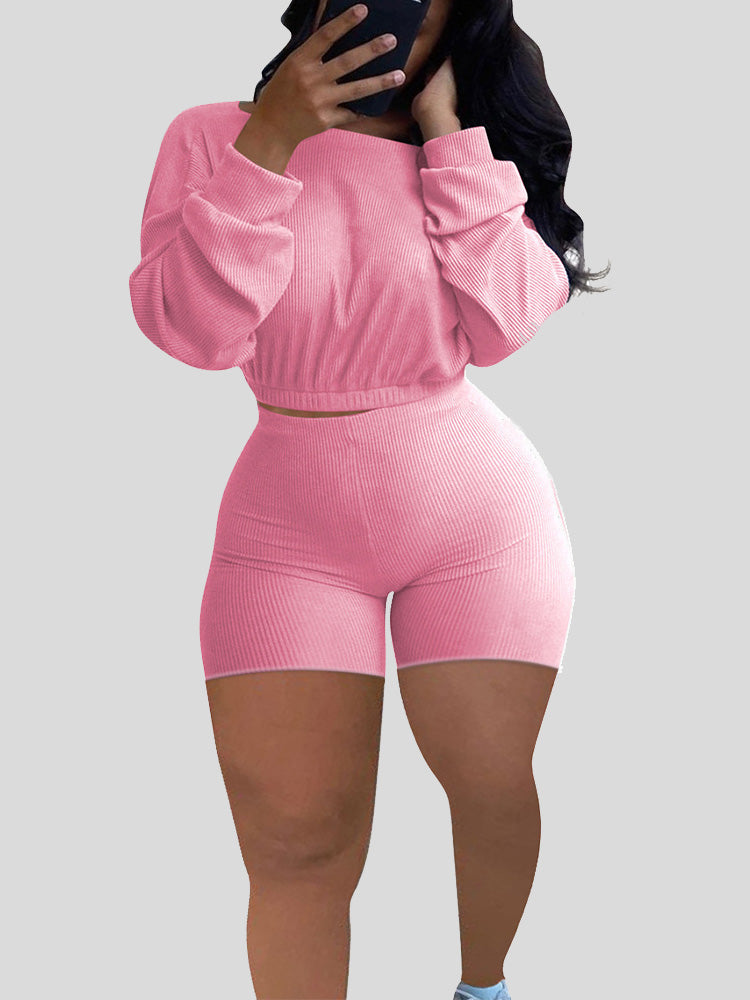 Ribbed Shorts Set Blue Gray / S