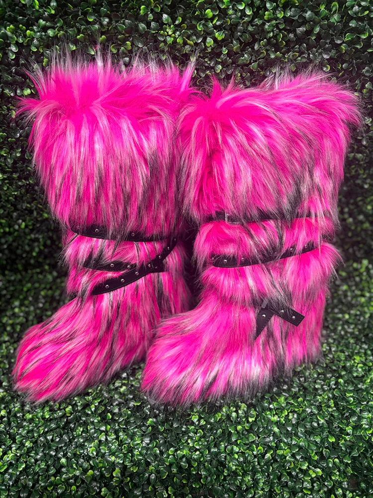 Buckle Faux Fur Boots Coffee / 10