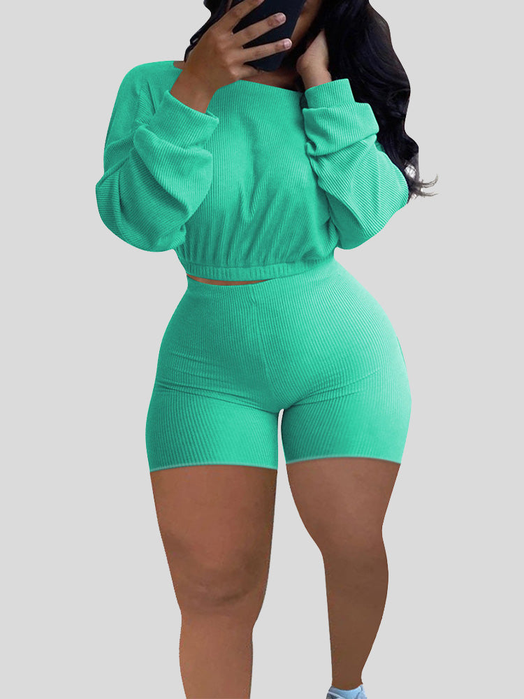 Ribbed Shorts Set Blue Gray / XL