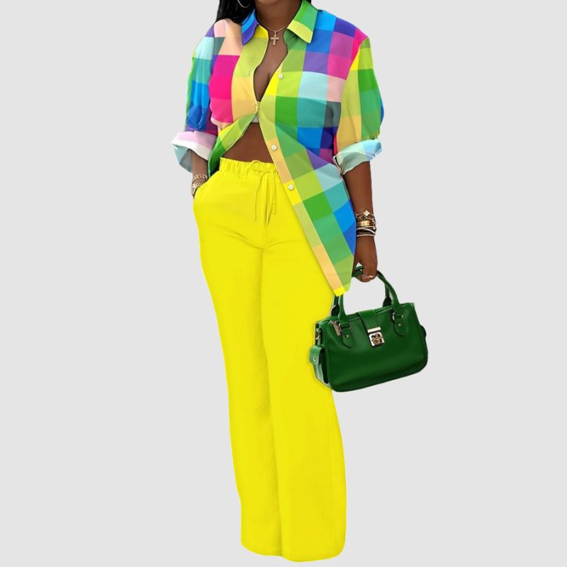 Printed Shirts & Wide Leg Pant Set Blue / XL