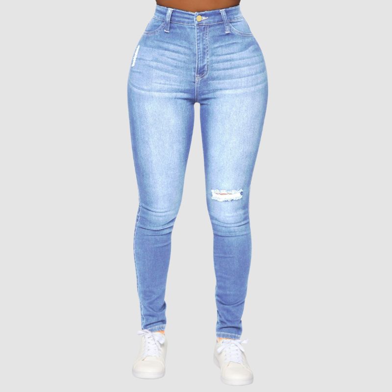 Ripped Design High Elasticity Jeans Dark Blue / XL