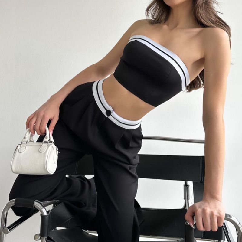 Tube Top & Wide Leg Trousers Set Grey / XL