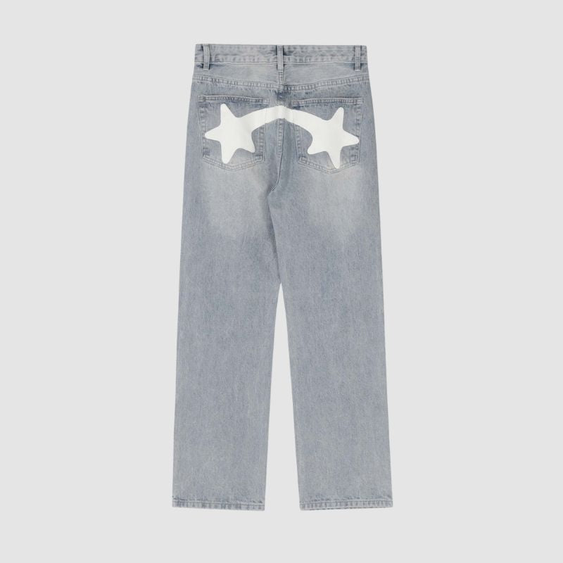 Star Pattern Printed Jeans Black / M