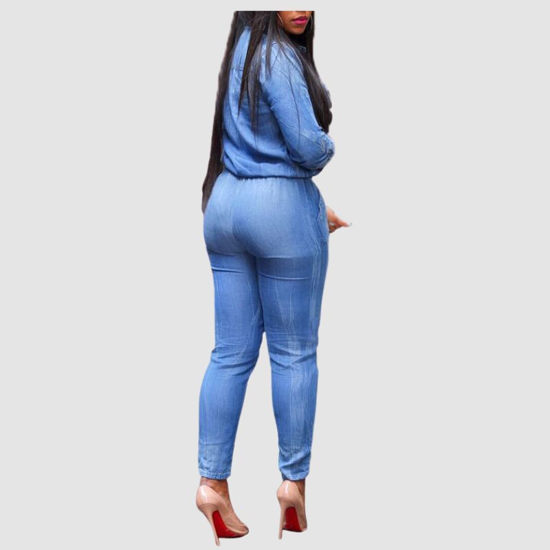 Denim Shirts Tie-up Jumpsuits Blue / XL
