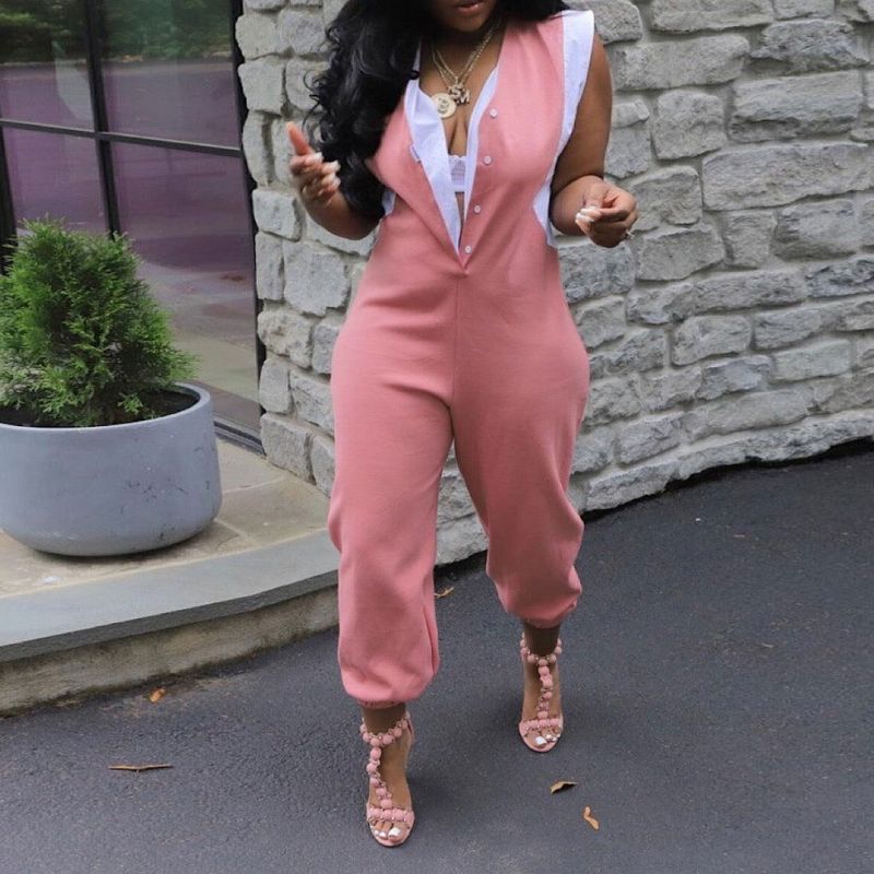 Contrast Color Patchwork Design Jumpsuits Grey / XL