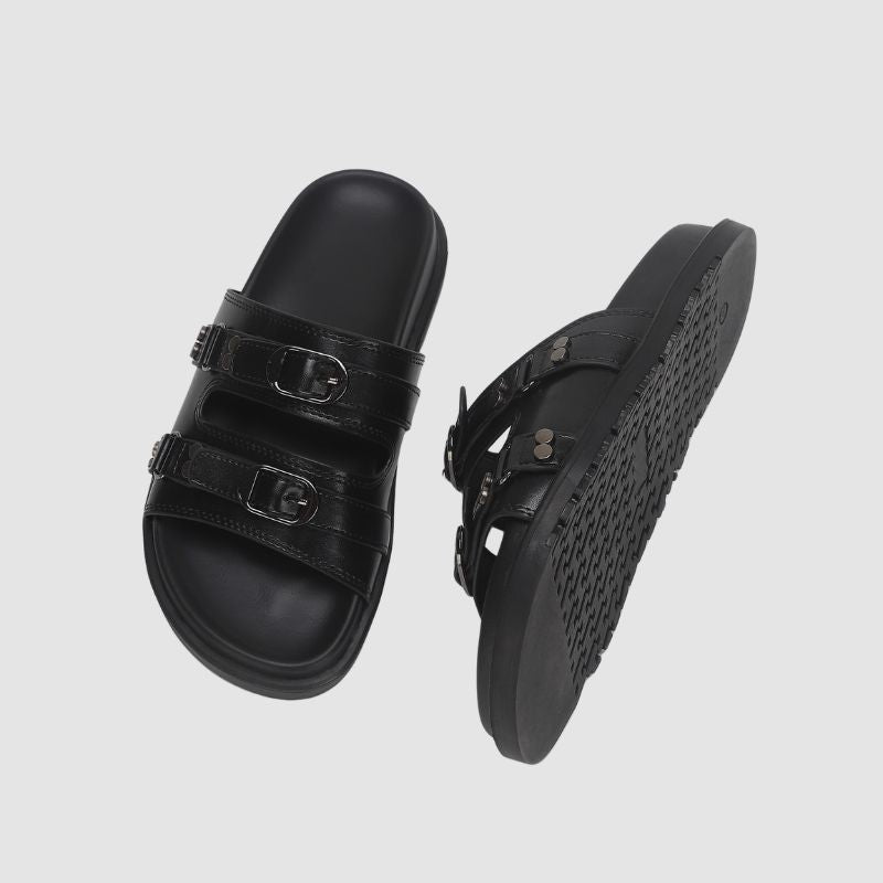 Solid Color Buckle Platform Slippers Black / EU:38:US Women's 7-7.5 Men's 4.5-5