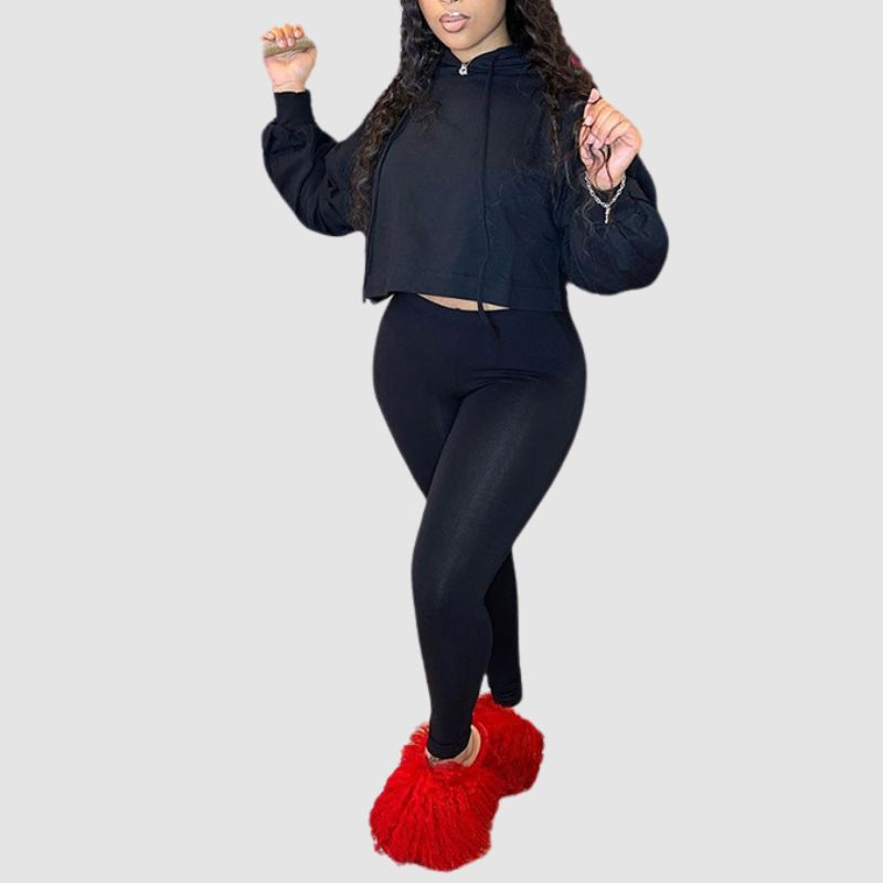 Loose Short Hoodies & Bodycon Pant set Khaki / S