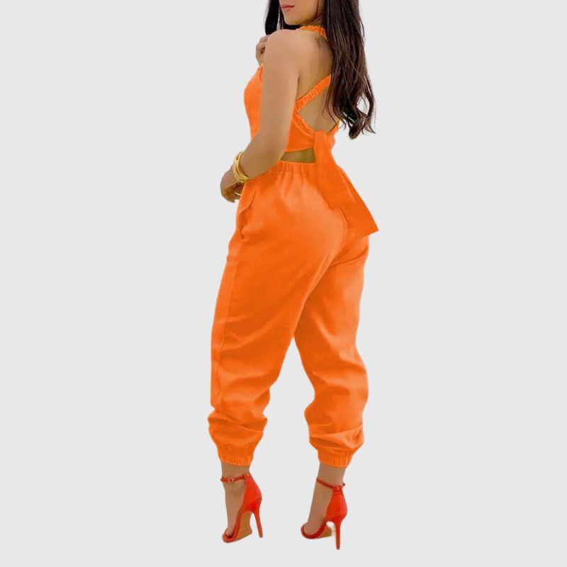 Halter Backless High Waist Jumpsuit Yellow / XL