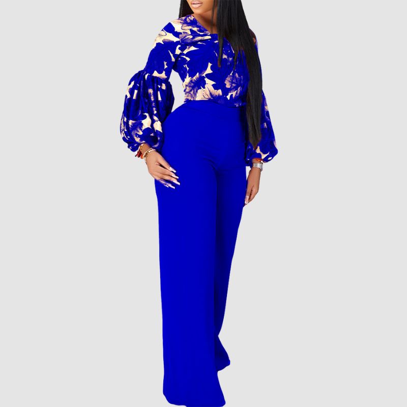 Flower Printed Wide Leg Pant Set Orange / 2XL