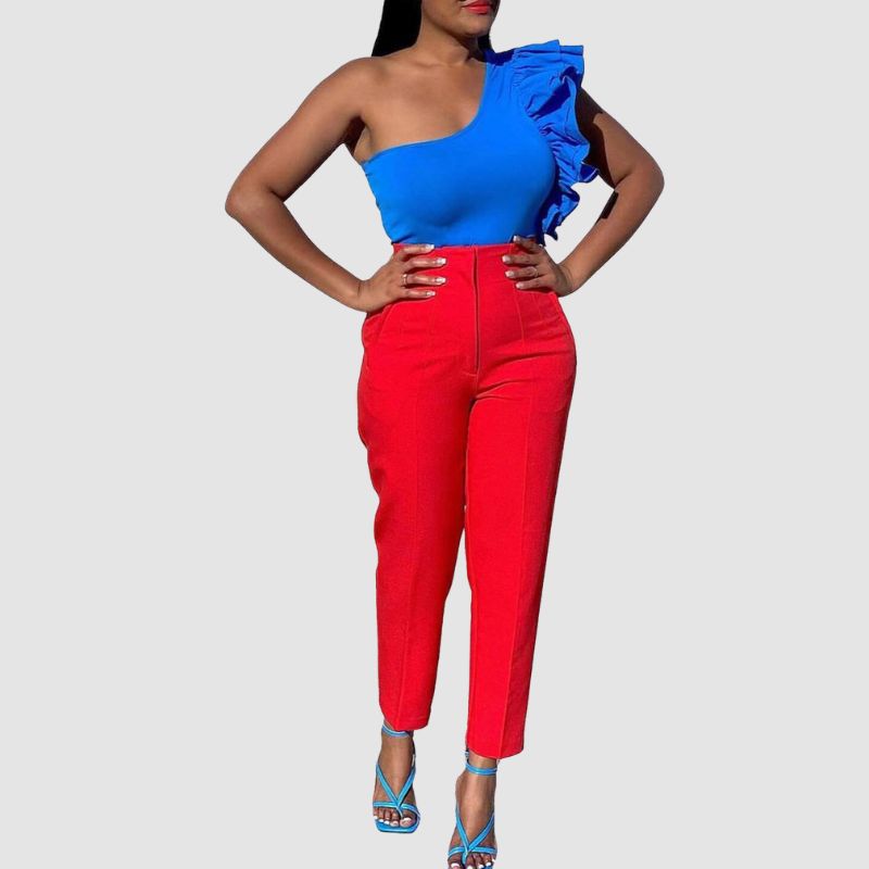 High-Waisted Solid Color Trousers Black / XL