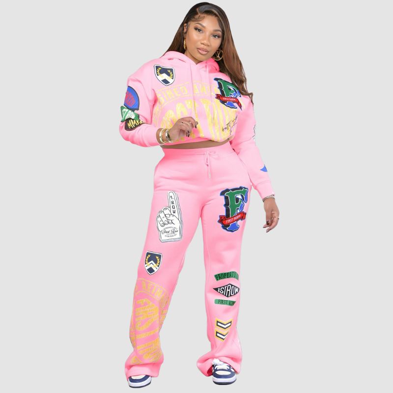 Pattern Printed Design Pant Set Apricot / M