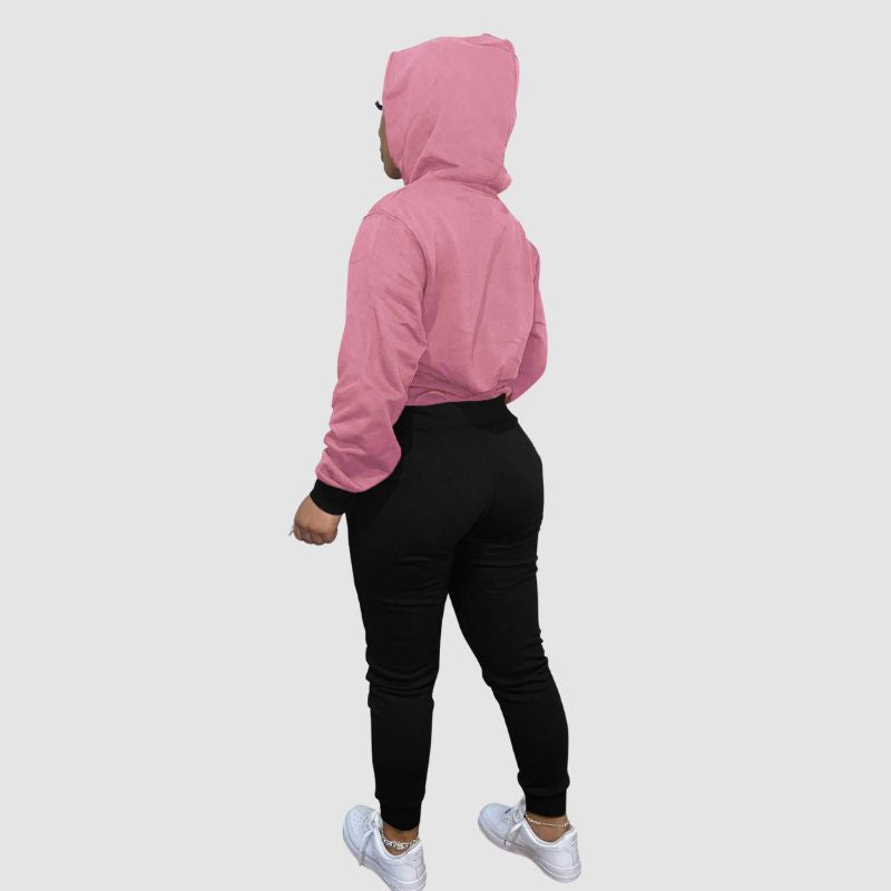 Patchwork Hoodies & Solid Color Pant Set Wine / XL