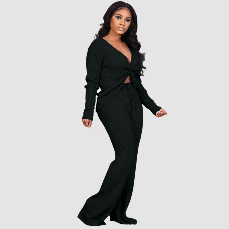 Thickened Ribbed Knit set Khaki / XL