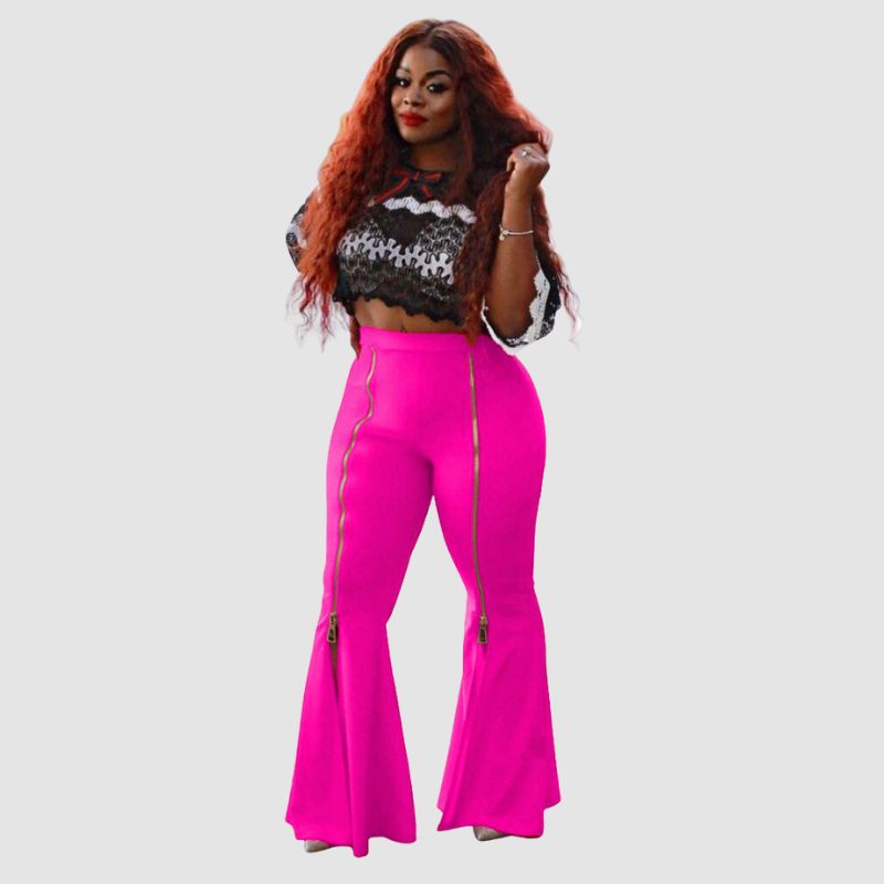 High Waist Bodycon Zip Decor Flared Pants Grey / XL