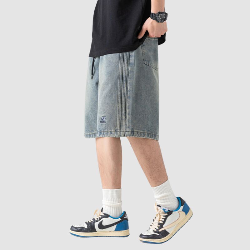 Side Embroidered Washed Jorts Blue / 3XL