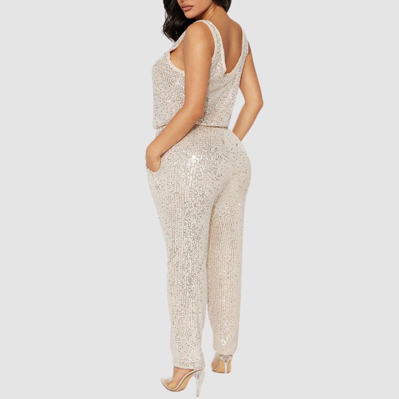 Sleeveless Sequins Jumpsuits Grey / XL