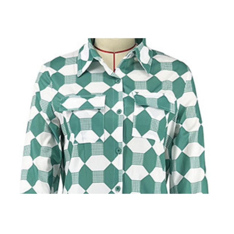 Geometric Printed Shirt Set Green / XL