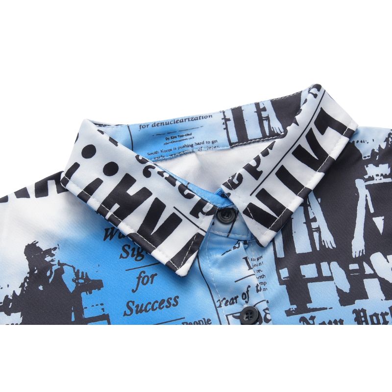 Newspaper Pattern Printed Shirt Pant Set White / XL