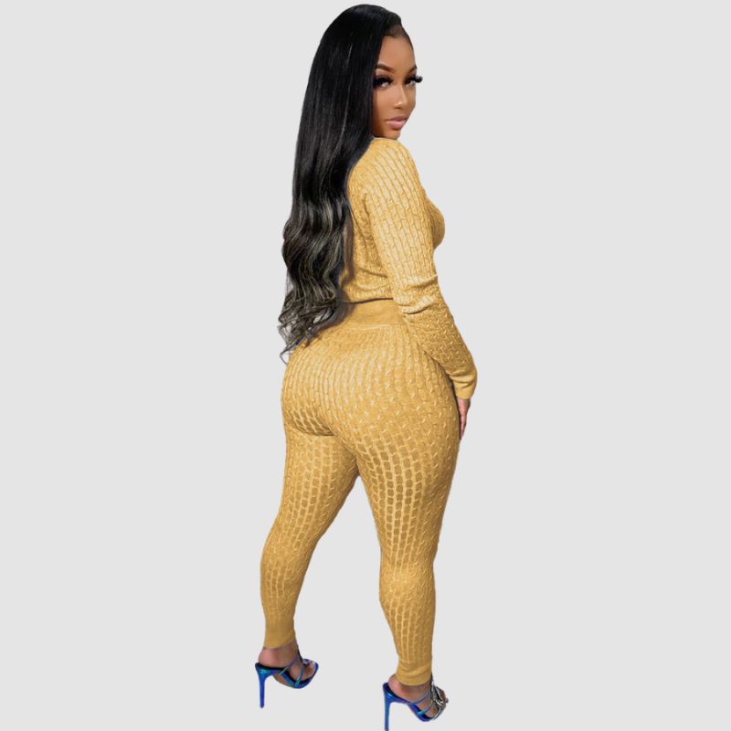 Solid Color Bodycon Sweater Set Black / 2XL