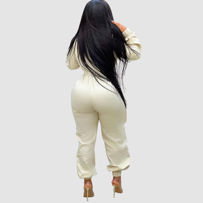 Lapel Patch Pocket Cargo Jumpsuits Black / XL