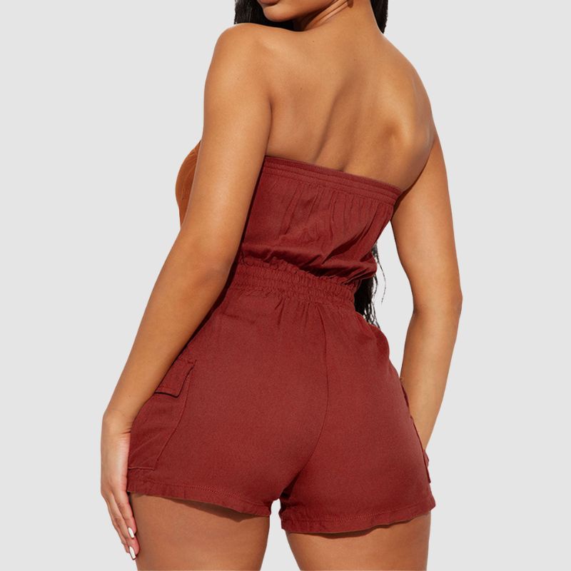 Off Shoulder Tube Top Cargo Romper Green / XL