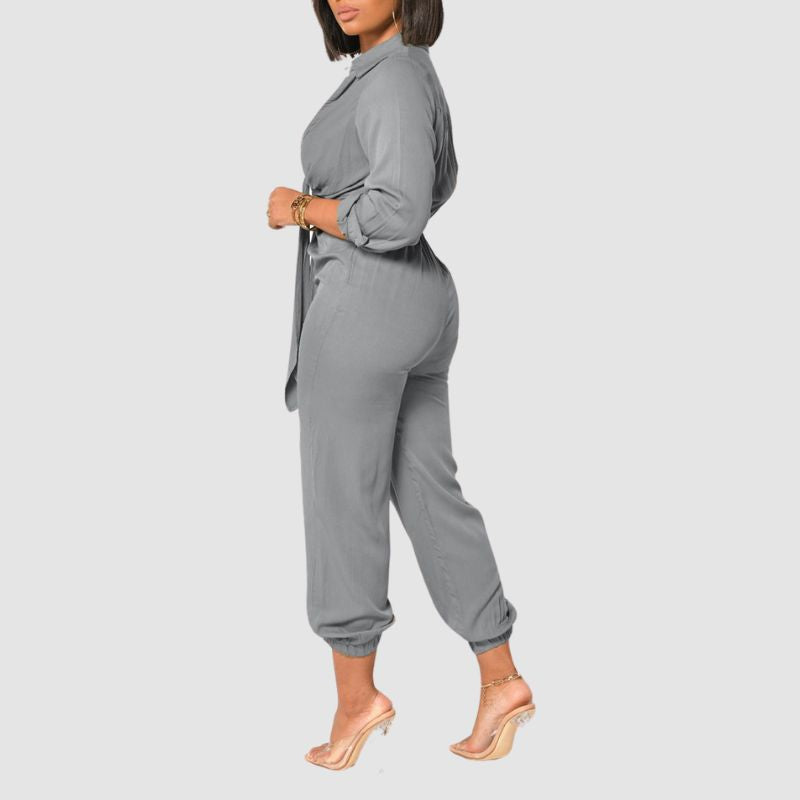 V Neck Tie UP Jumpsuits Black / XL