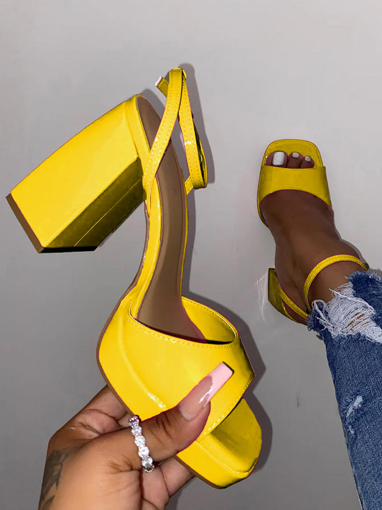Leather Chunky Heel Sandals Rose / 6