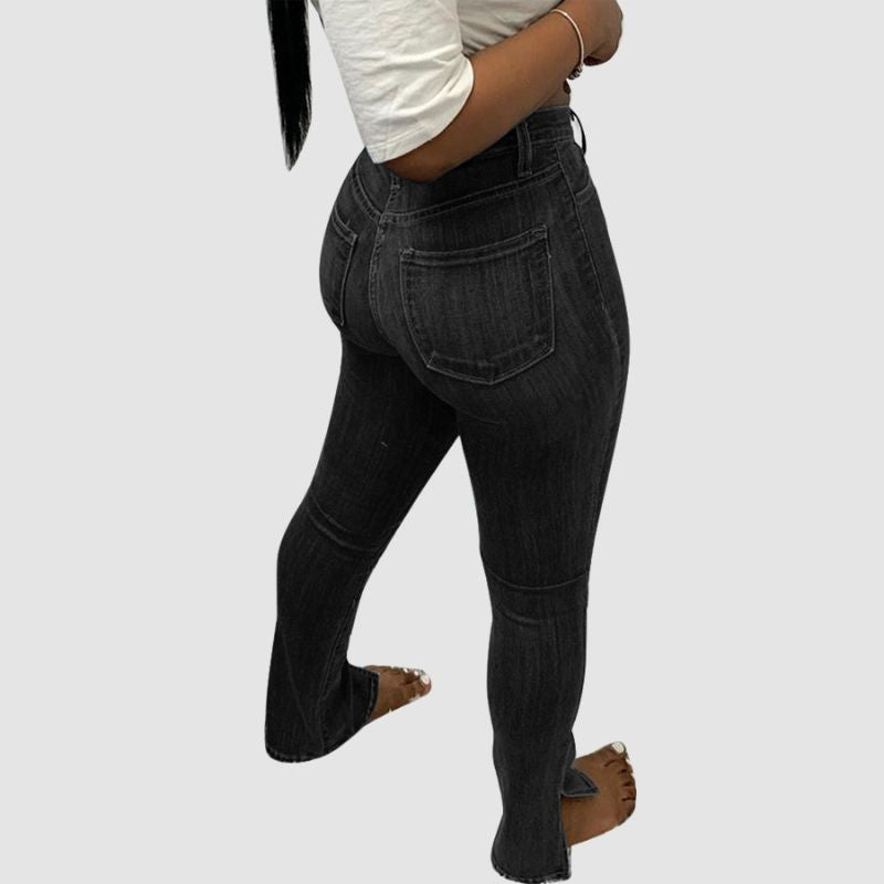 Slim Side Slit Highly Elasticity Jeans Dark Blue / XL