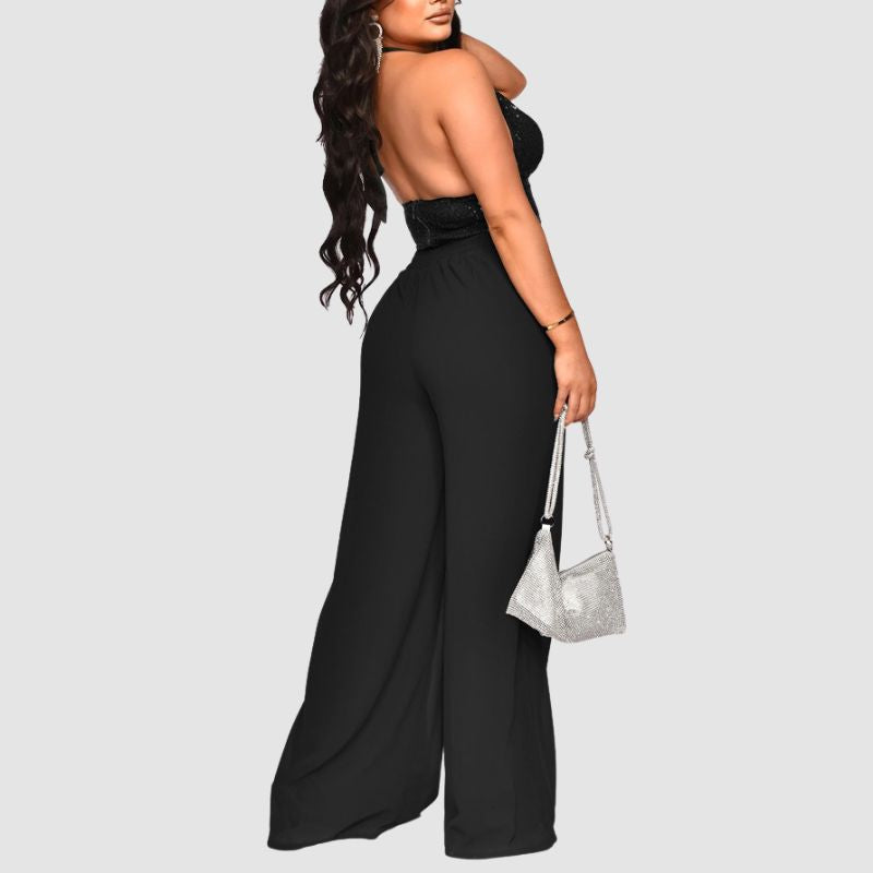 Sequined Halter Vest & High Waisted Straight Pants Set Green / XL