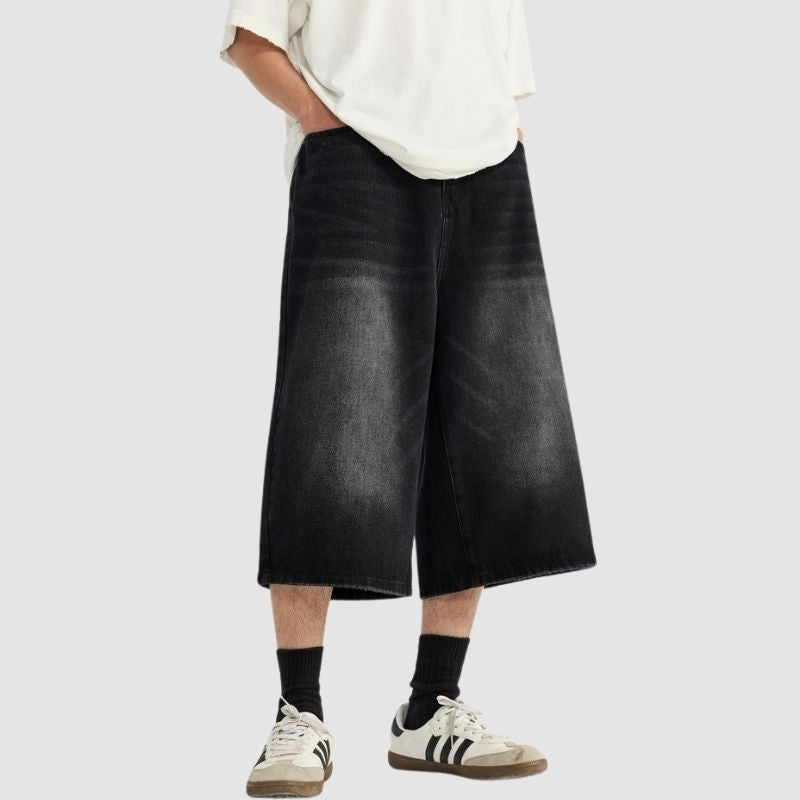 Washed Wide Leg Jorts Dark Blue / S