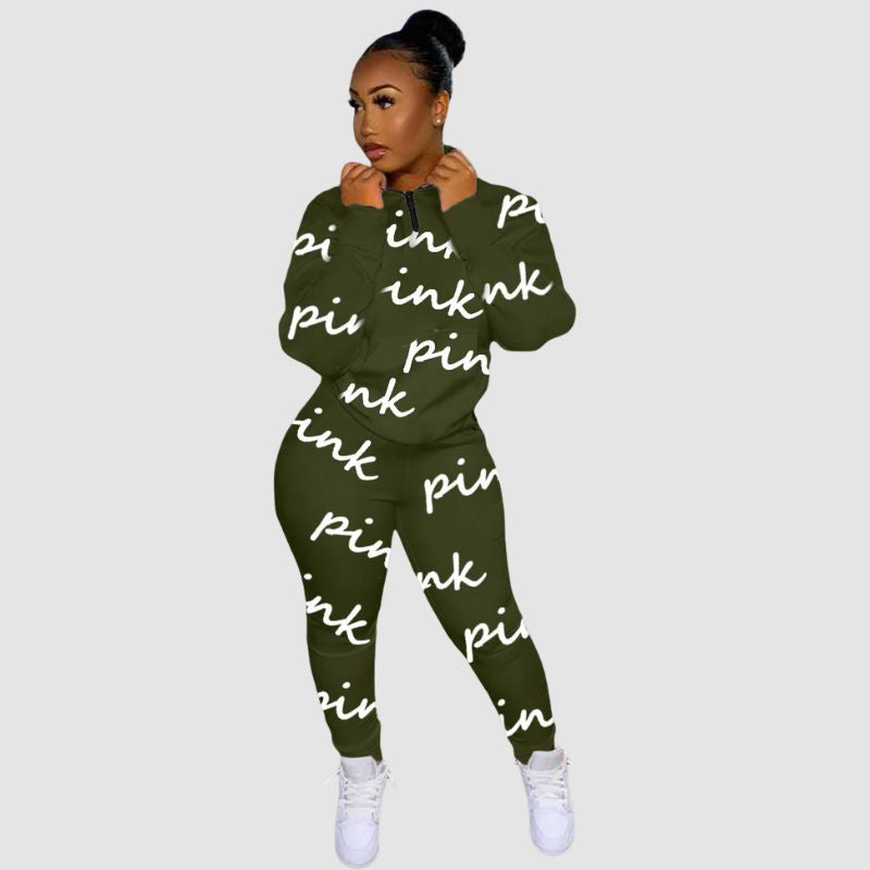 Letter Printed Zipper Set Red / XL