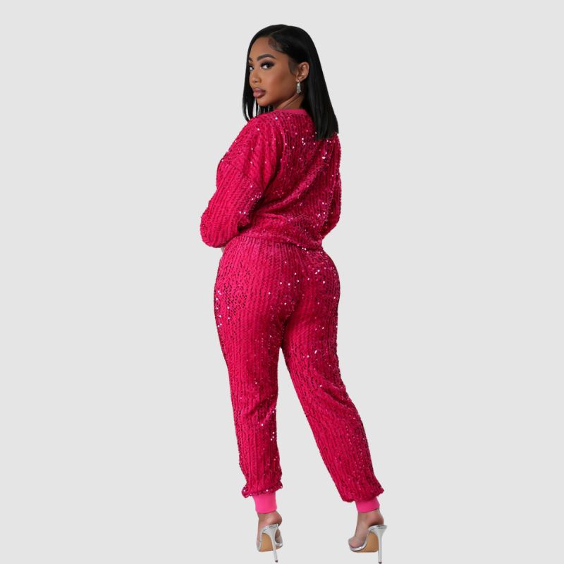 Glitter Sweatshirts & Pants Set Blue / XL