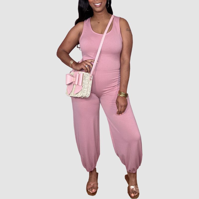Sleeveless Solid Color Jumpsuits Grey / XL