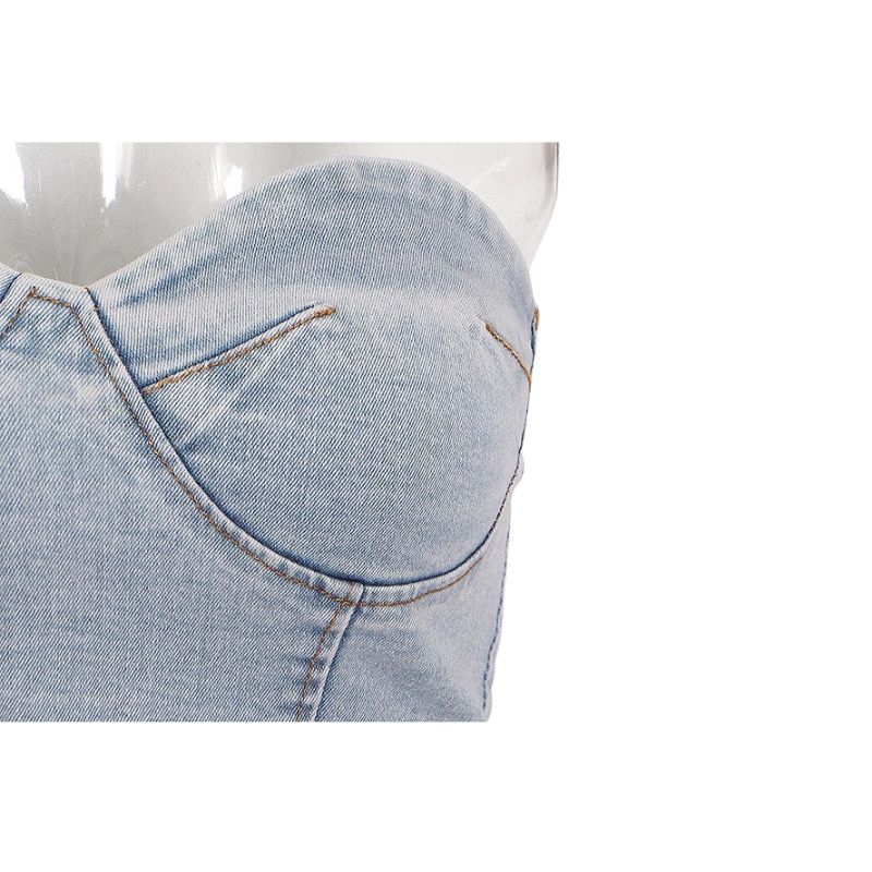 Denim Strapless Crop Top & Long Pant Set Blue / XL