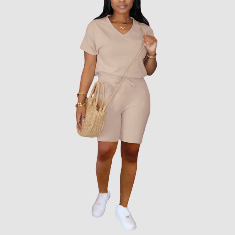 V Neck Tee & Short Pant Set Black / XL